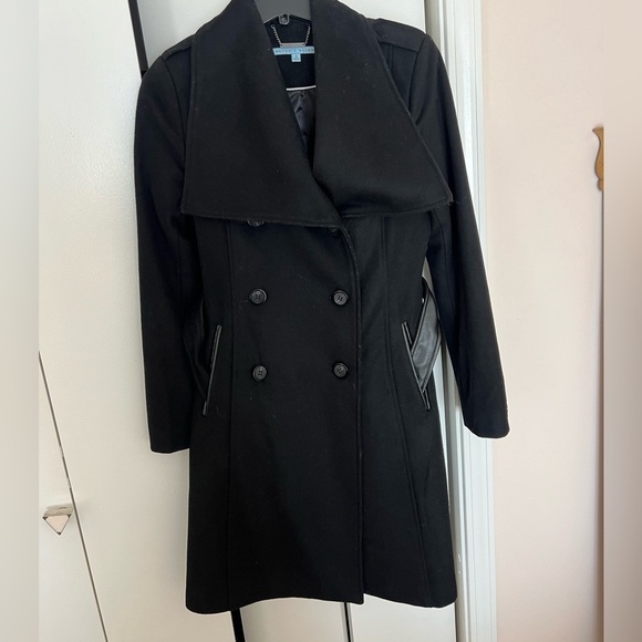 Antonio Melani cashmere wool blend double breasted black belted peacoat - Picture 2 of 15